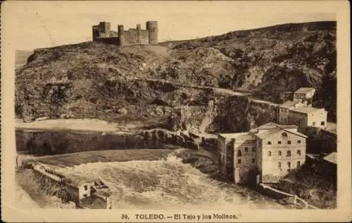 Ak Toledo Kastilien La Mancha Spanien, Tajo, Mühlen