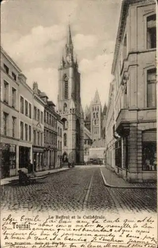 Ak Tournai Wallonien Hennegau, Der Belfried und die Kathedrale