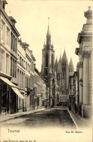Ak Tournai Wallonien Hennegau, Blick auf die Rue St. Martin
