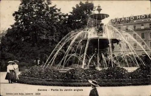 Ak Genf Schweiz, Jardin Anglais, Große Fontaine, Grand Hotel La Métropole