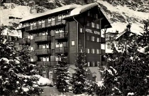 Ak Zermatt Kt. Wallis Schweiz, Hotel Alpina im Winter