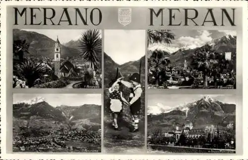 Ak Meran Merano Südtirol, Detailansichten, Kirche, Kinder in Tracht