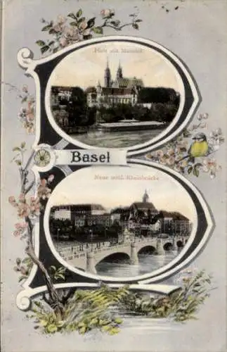 Passepartout Ak Bâle Basel Stadt Schweiz, Münster, Rheinbrücke