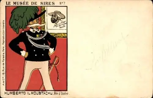 Künstler Ak Umberto I., König von Italien, Humberto il Moustacho, Le Musée de Sires, Karikatur