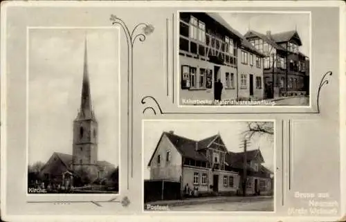 Ak Neumark bei Weimar Thüringen, Kirche, Materialwarenhandlung, Post