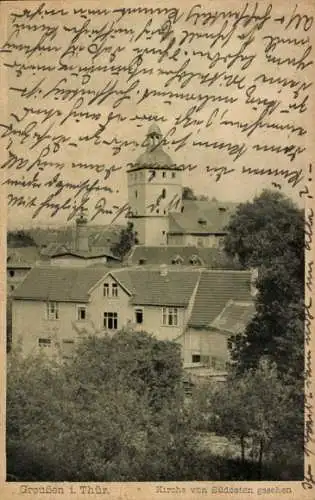Ak Greußen in Thüringen, Kirche von Südosten gesehen