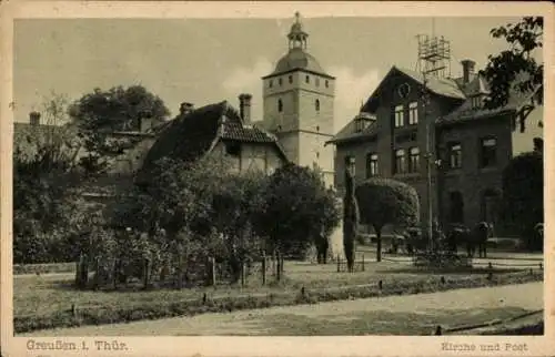 Ak Greußen Thüringen, Kirche und Post