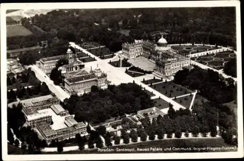 Ak Potsdam in Brandenburg, Sanssouci, Neues Palais, Communs, Fliegeraufnahme