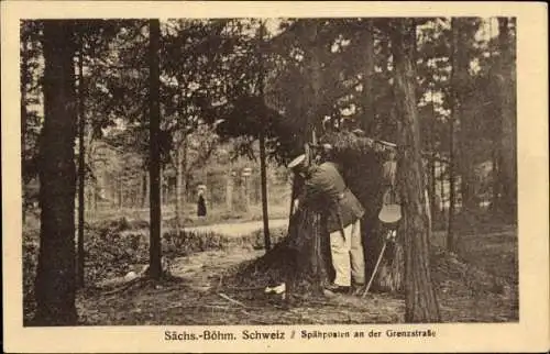 Ak Sächsisch-Böhmische Schweiz, Spähposten an der Grenzstraße