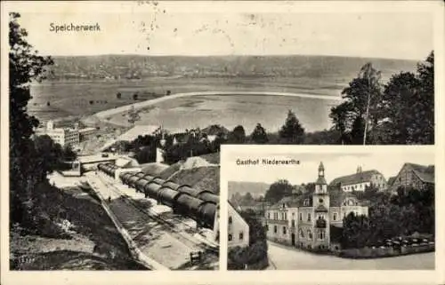 Ak Dresden Cossebaude Niederwartha, Panorama, Speicherwerk, Gasthof Niederwartha