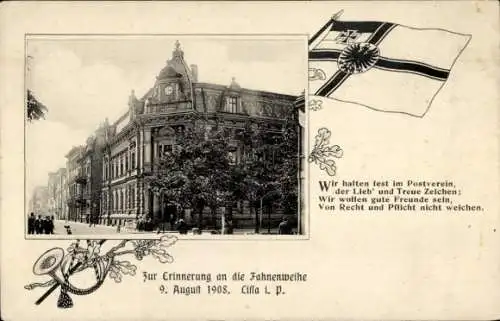 Ak Lissa Leszno Poznań Posen, Postverein, Fahnenweihe 9. August 1908