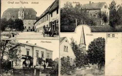 Ak Syhra Geithain in Sachsen, Schloss, Schule, Pfarrhaus, Kirche