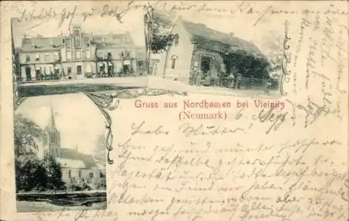 Ak Narost Nordhausen bei Vietnitz in der Neumark Ostbrandenburg, Gutshaus, Kirche, Geschäftshaus