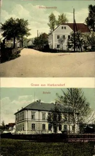 Ak Markersdorf in der Oberlausitz Sachsen, Straßenansicht, Schule