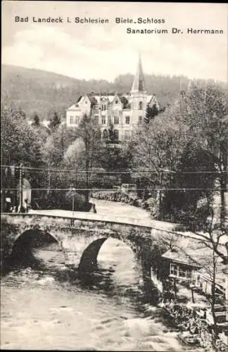 Ak Lądek Zdrój Bad Landeck Schlesien, Biele-Schloss, Sanatorium Dr. Herrmann