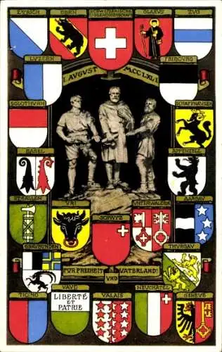 Wappen Ak Schweiz, 1 August 1291, Rütlischwur, Kantonswappen
