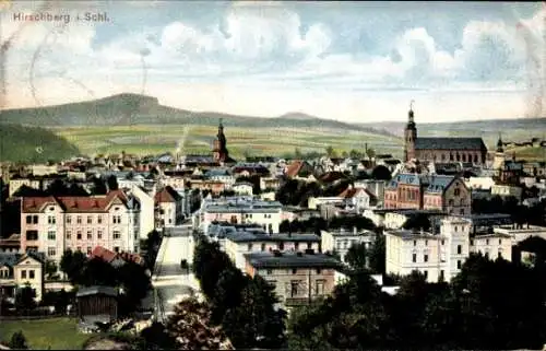 Ak Jelenia Góra Hirschberg Riesengebirge Schlesien, Totalansicht