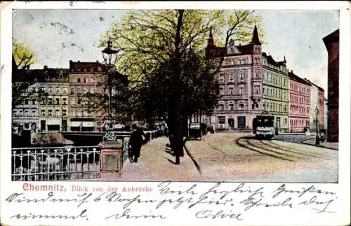 Ak Chemnitz Sachsen, Aubrücke, Straßenbahn