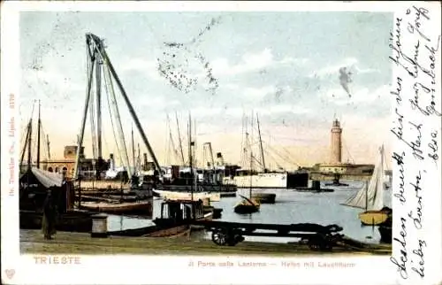 Ak Triest Trieste Friuli Venezia Giulia, Hafen, Leuchtturm