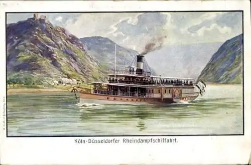 Künstler Ak Köln Düsseldorfer Rhein-Dampfschiff-Fahrt, Dampfer