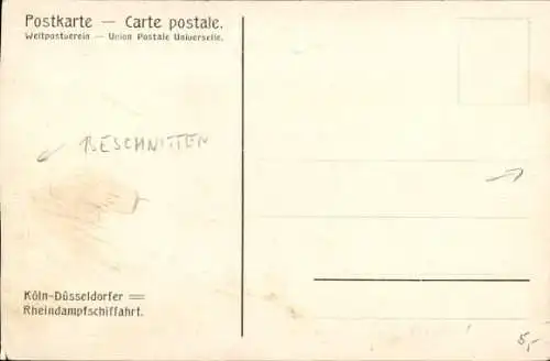 Künstler Ak Köln Düsseldorfer Rhein-Dampfschiff-Fahrt, Dampfer