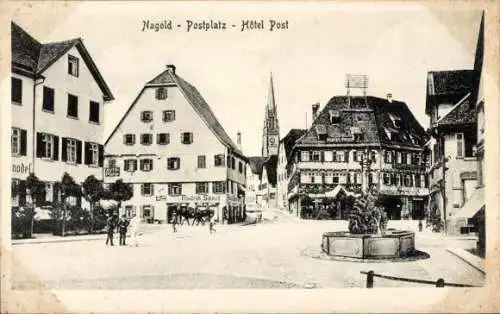 Ak Nagold im Schwarzwald, Postplatz, Hotel Post, Geschäfte