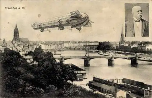Ak Frankfurt am Main, Totalansicht, Zeppelin