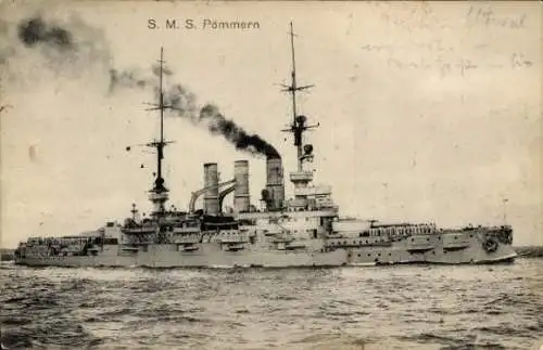 Ak Deutsches Kriegsschiff, SMS Pommern, Kaiserliche Marine, 31. Mai 1916 gesunken