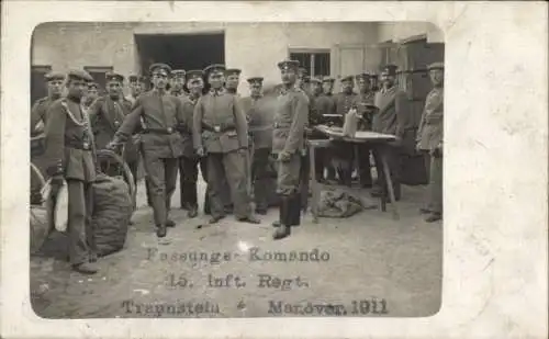Foto Ak Traunstein in Oberbayern, Fassungs-Kommando 15. Inf. Rgt. Manöver 1911
