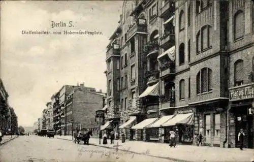 Ak Berlin Kreuzberg, Dieffenbachstraße vom Hohenstauffenplatz aus, Piano-Geschäft