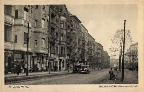 Ak Berlin Kreuzberg, Katzbachstraße Ecke Monumentenstraße, Geschäfte, Lieferwagen, Auto