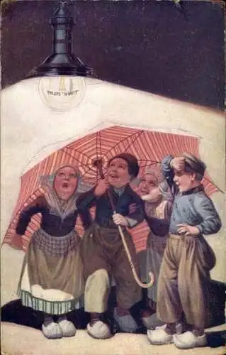 Ak Reklame, Philips Glühbirne, niederländische Trachten