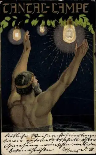 Künstler Litho Tantal Lampe, Glühbirne, Reklame, Österreichische Siemens Schuckert Werke