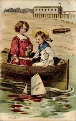 Ak Reklame, Kupferberg Gold Sekt, Kinder im Boot