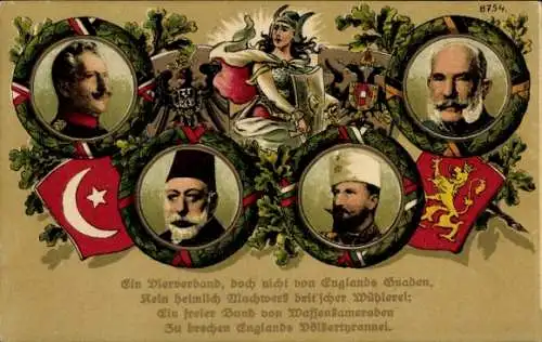 Wappen Ak Kaiser Franz Joseph I., Kaiser Wilhelm II., Waffenbrüderschaft, Portrait