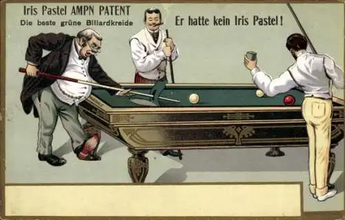 Litho Iris Pastel grüne Billardkreide, Männer spielen Billard