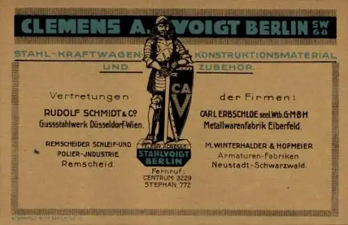 Ak Berlin, Reklame, Clemens A. Voigt, Stahl-Kraftwagen Konstruktionsmaterial und Zubehör