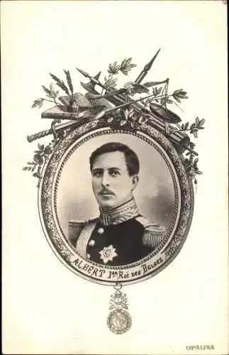 Passepartout Ak Albert I, König von Belgien, Portrait in Uniform, Orden