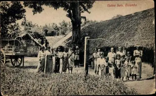 Ak Colombo Ceylon Sri Lanka, Einheimische Hütten