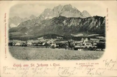 Ak Sankt Johann in Tirol, Gesamtansicht, Kaisergebirge