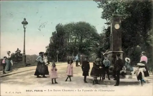 Ak Paris XIX. Buttes Chaumont, Pyramide des Observatoriums