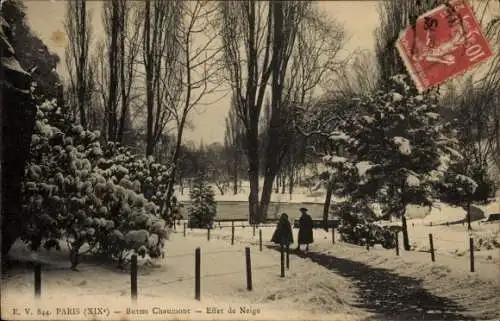 Ak Paris XIX. Buttes Chaumont, Schneeeffekt