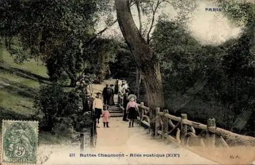 Ak Paris XIX. Buttes Chaumont, Rustikale Gasse