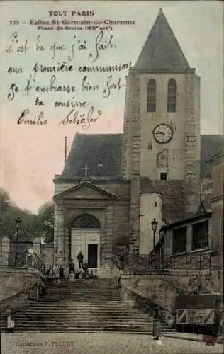 Ak Paris 20. Jahrhundert, Kirche St-Germain-de-Charonne, Place Saint Blaise