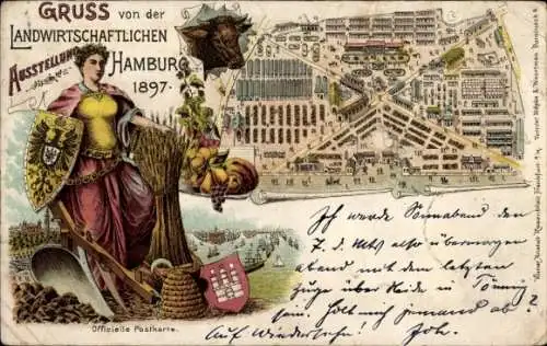 Litho Hamburg Mitte Altstadt, Landwirtschaftsausstellung 1897