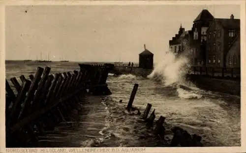 Ak Nordseeinsel Helgoland, Wellenbrecher beim Aquarium