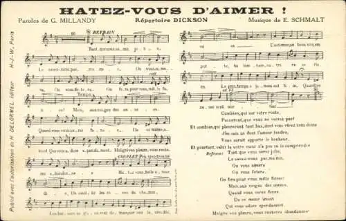 Lied Ak Hatez-vous D'aimer, Paroles G. Millandy, Musik E. Schmalt