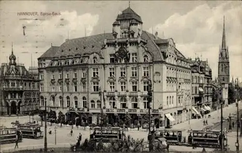 Ak Hannover, Hansa-Haus, Straßenbahnen