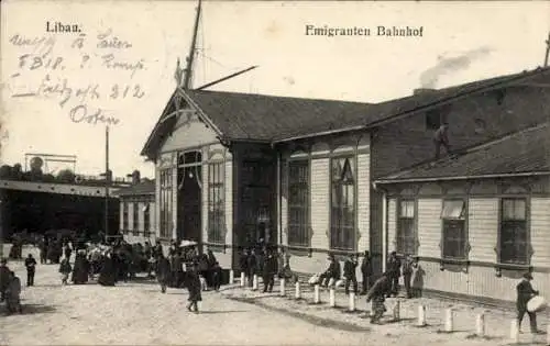 Ak Liepaja Libau Lettland, Emigranten-Bahnhof