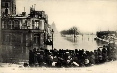 Ak Paris XII Reuilly, Quai de la Rapée, Die Überschwemmung der Seine, Januar 1910